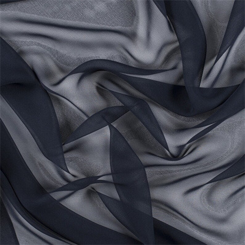 Navy Blue Wide Silk Chiffon Fabric by the Yard Etsy