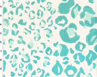 Ivory/Turquoise Cheetah Printed Slubbed Woven Decor Fabric, Fabric By The Yard