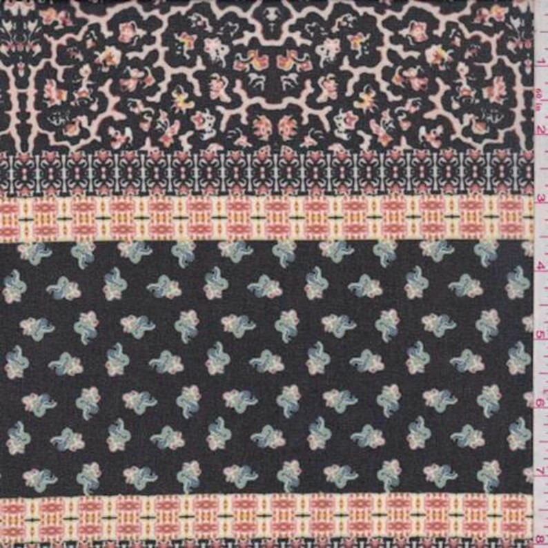 Black Deco Stripe Polyester Chiffon Fabric By The Yard