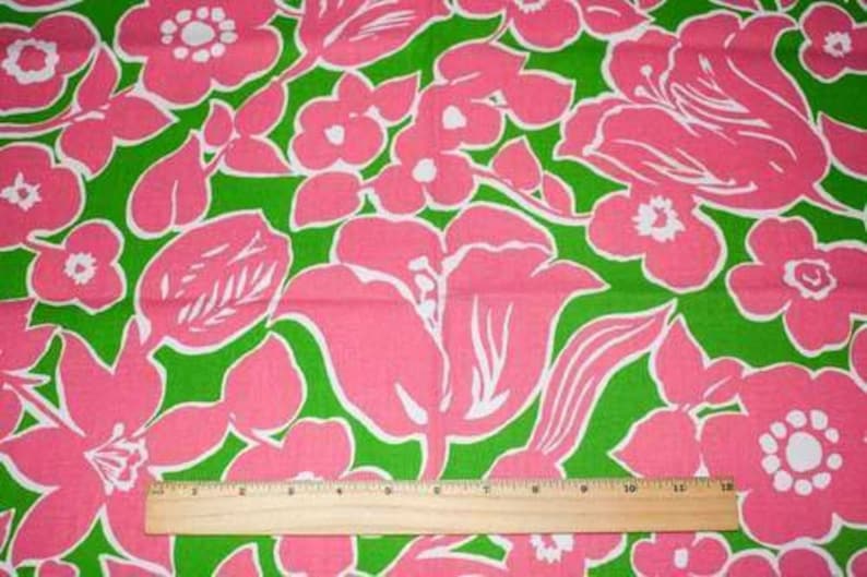 PinkGreenWhite Floral Printed Canvas Woven Decor Fabric Fabric By The Yard