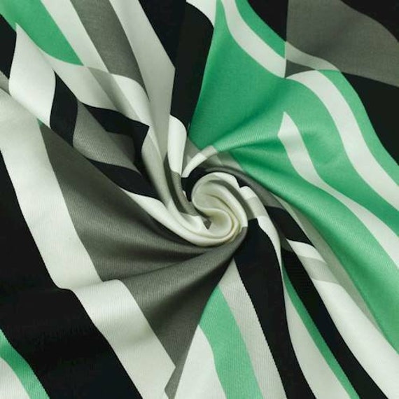 Jade Green/black/multi Geometric Twill Surah Fabric by the | Etsy