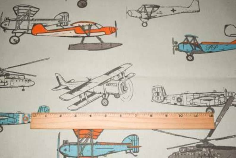 TealMulti Premier Aircraft Printed Canvas Decor Fabric Fabric By The Yard