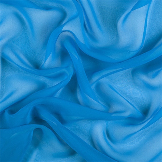 Bright Blue Silk Chiffon Fabric By The Yard Etsy