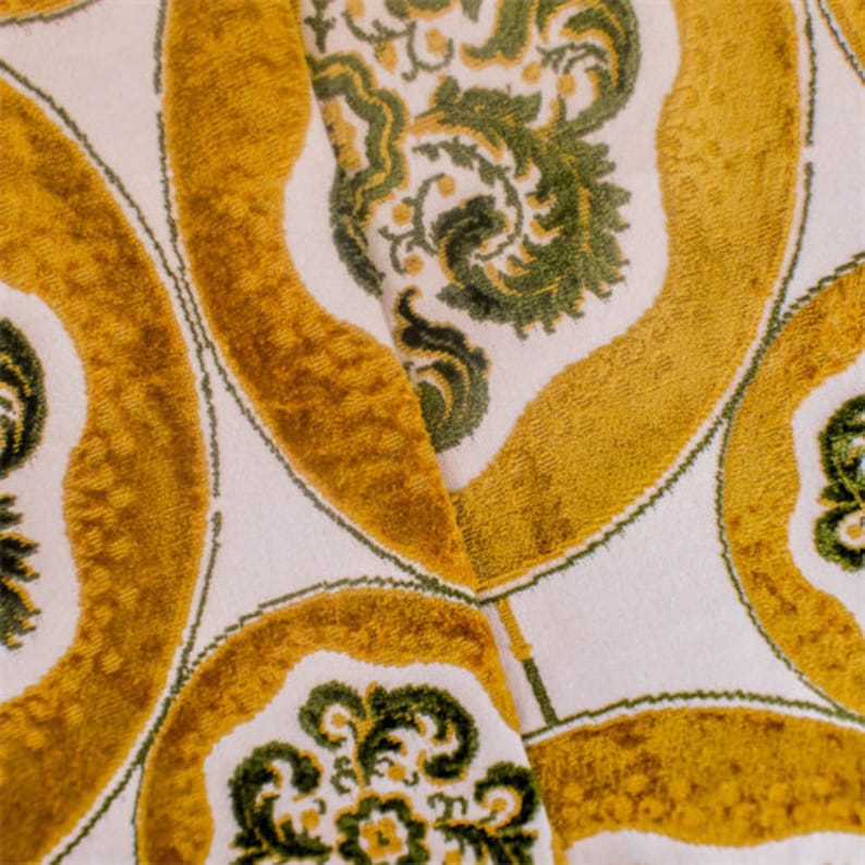 Fabric By The Yard MustardGreen Velvet Jacquard Decorating Fabric