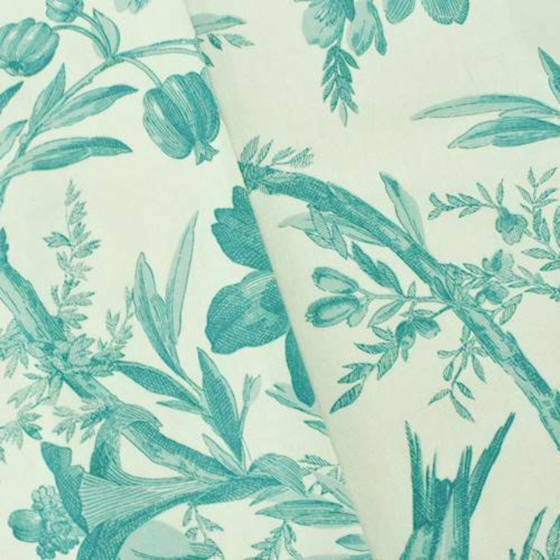 Fabric By The Yard Harmony TealWhite BirdGarden Print Canvas Decor Fabric