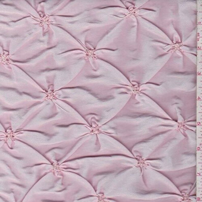 Fabric By The Yard Baby Pink Floral Embroidered Ruche Taffeta