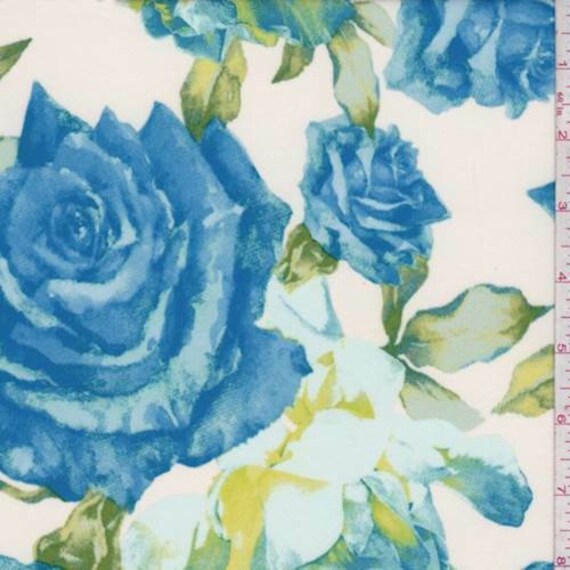 White/Royal Rose Scuba Knit Fabric By The Yard Etsy