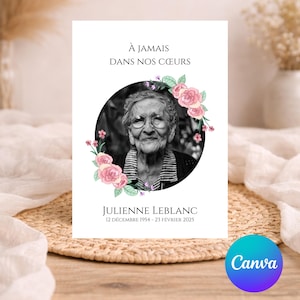 Modèle de carte funéraire modifiable carte commémorative à imprimer à la mémoire de téléchargement instantané produits digitaux
