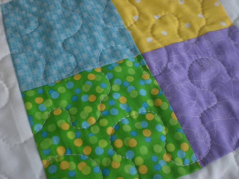 Baby boy quilt in blue, green and yellow image 4