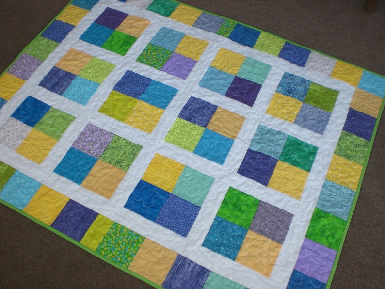 Baby boy quilt in blue, green and yellow image 5