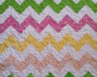 Baby girl quilt, Chevron quilt, Chevron Baby quilt