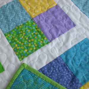 Baby boy quilt in blue, green and yellow image 2