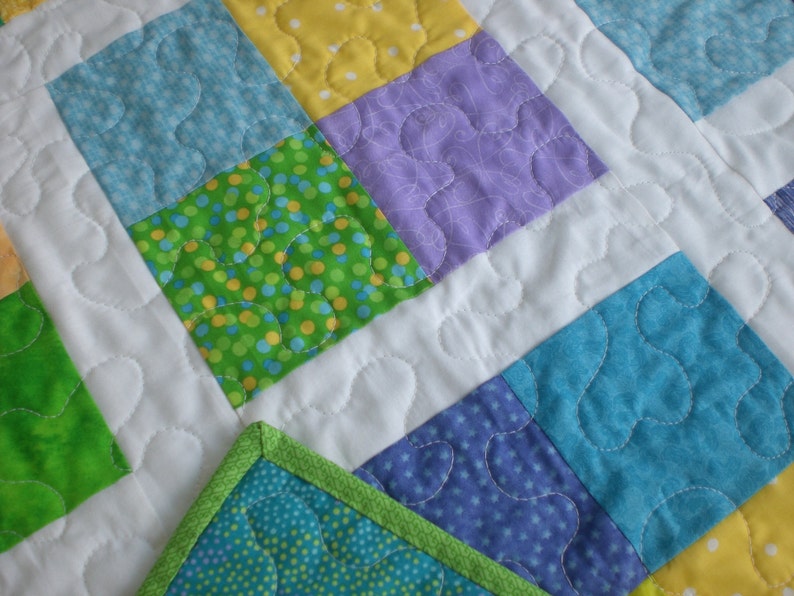 Baby boy quilt in blue, green and yellow image 2