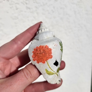 Floral Decoupaged Fossil Strombus Shell from Florida, 2 million years old