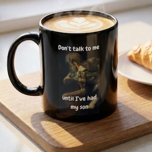 Saturn Devouring His Son Mug | Goya Art Meme Coffee Cup, Dark Humor Father's Day Gift, 11oz 15oz Black Ceramic Mug