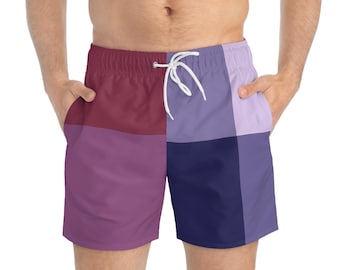 Colorblock Abstract Swim Trunks | Purple Burgundy Geometric
