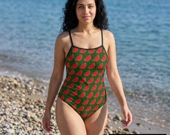 Watermelon Slice Pattern One-piece Swimsuit | Summer Fruit Print