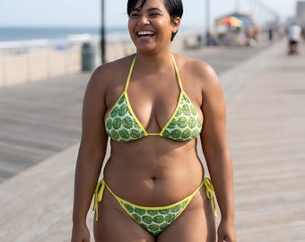FK TRMP subtle print | Green Monstera Print Bikini
