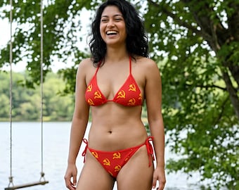 Hammer and Sickle Pattern Bikini | Triangle Tie Side Bikini