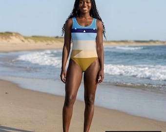 Abstract Coastal Stripes Swimsuit | Classic One-Piece