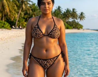 Leopard Print Bikini Swimsuit | Triangle Top Tie-Side Bottoms
