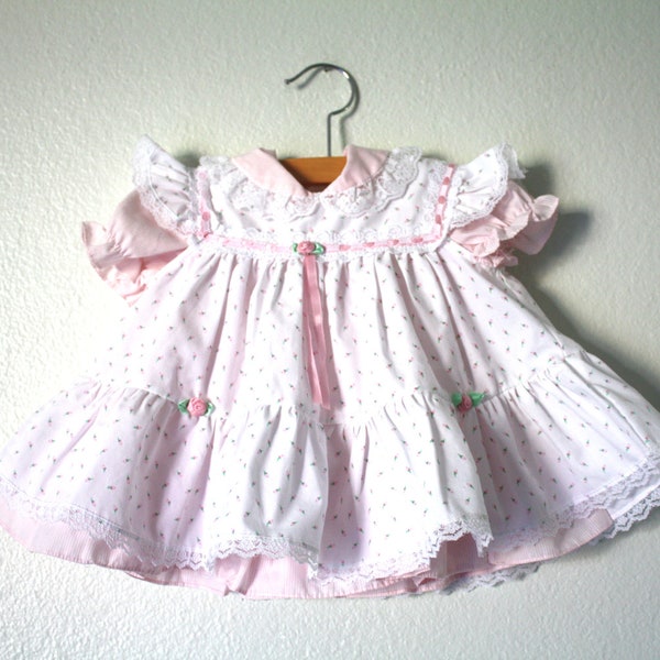 Pink Two Piece Rosette Dress, Baby Toddler Girl Size 6 Months