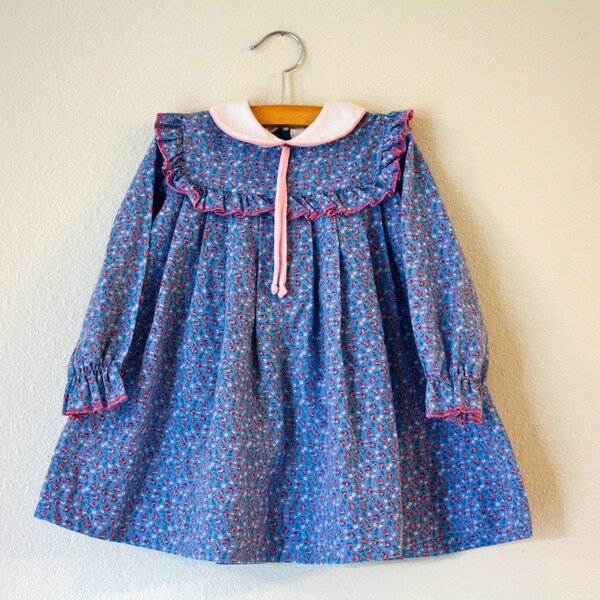 RESERVE for Tomomi Blue Calico Floral Dress, 3-4T Toddler