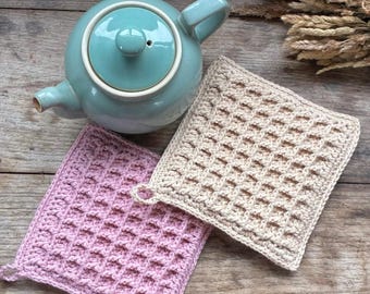 Double layered crochet waffle hot pad | PDF PATTERN | (Pot holder) | Digital file