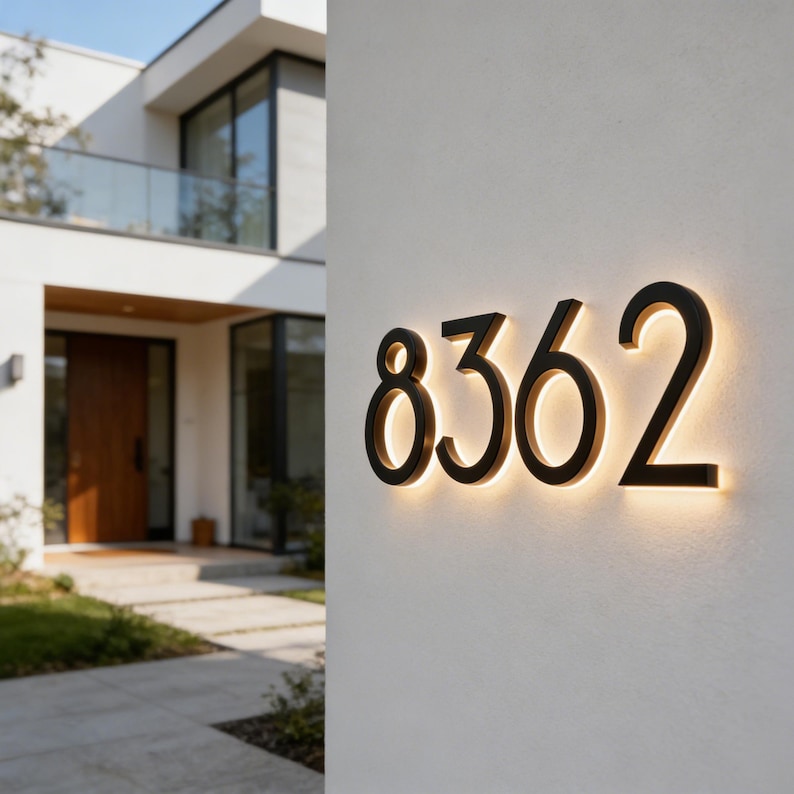 Led Backlit House Numbers Kit 6inch Modern LED Backlit House Numbers | Illuminated Floating Address ...