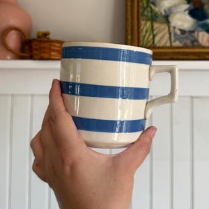 Large Vintage P.P.C. Mug, England, 1940s, Chef Ware Mug with Blue and White Stripes, English Ceramic, Paramount Pottery Collection