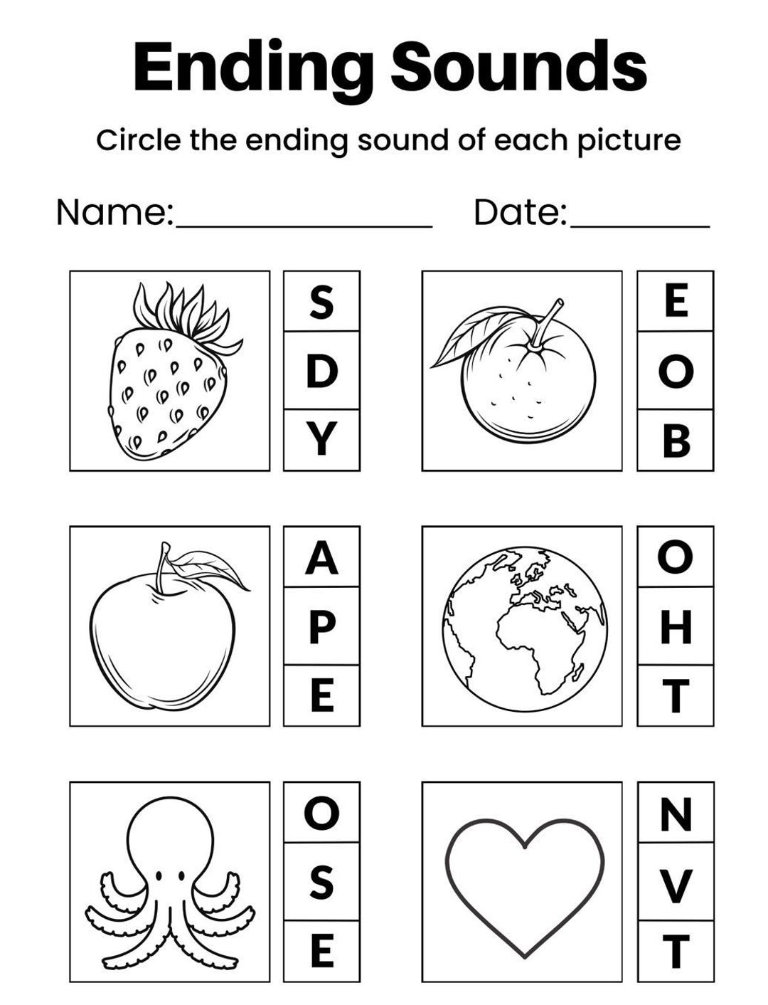 Final Sound Chart Ending Sounds Phonics Worksheets, Color the Final Sound (PDF Download ...