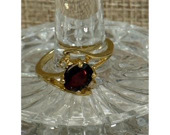Vintage GIO LIND 24Kt HGE Deep Red Stone Bypass Ring Size 6.75 80s 90s Jewelry
