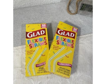 Vintage Set Of 2 1999 Glad Flexible Straws 40 Count Each Clear Plastic Bendy