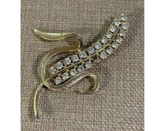 Vintage Sarah Coventry Gold Tone Rhinestone Wheat Brooch Pin See Note 3.5"x2.5"