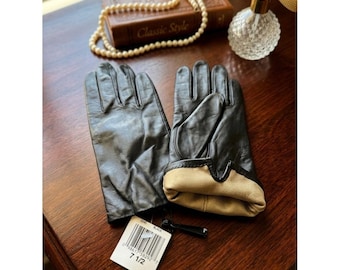 NWT Vintage Crescendoe Black Leather Dress Gloves 7.5 Silk Lined Deadstock NOTE
