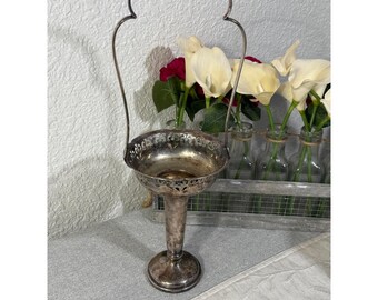 Vintage KM EPNS Silver Plated Pedestal Basket Compote Swing Handle 15"