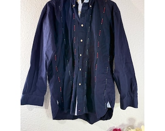 Men's L Vintage 90s Tommy Hilfiger Regatta Button Down Navy Rope Piping Detail
