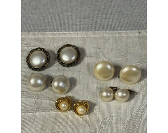 Vintage Faux Pearl Clip On Earrings Lot Starter Bundle Retro Classic 1950s-80s