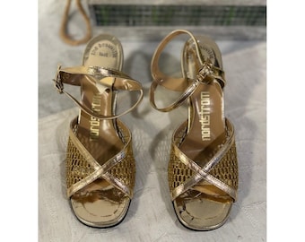 Nordstrom Vintage Gold Metallic Mesh Slingback Heels Sandals Lana Sz 7.5M NOTE