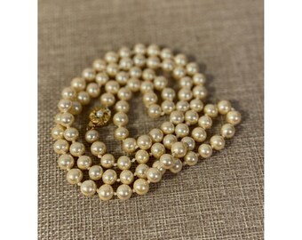 Vintage 32" Faux Pearl Necklace Gold Filigree Clasp Cream 7mm Opera Length