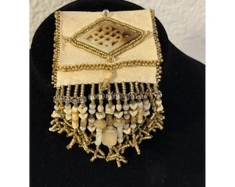 Vintage Suede Beaded Mini Bag Southern Hippie Style Fringe Pouch Medicine Bag
