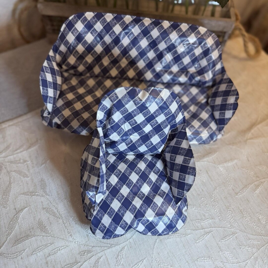 Vtg. Inflatable Blow up Barbie Doll Sofa and Chair Set. Blue and White ...