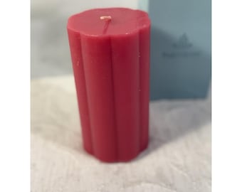 VTG PartyLite Cherry Orchard Pillar Candle 3x5 Red Scalloped Fluted Open Box