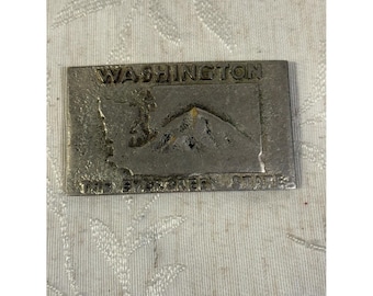 Vintage Belt Buckle Washington The Evergreen State Mountain Cast Metal MtRainier