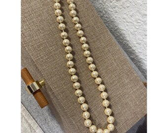 Vintage 19" 10mm Faux Pearl Strand Necklace Gold Plated Silver Clasp Princess