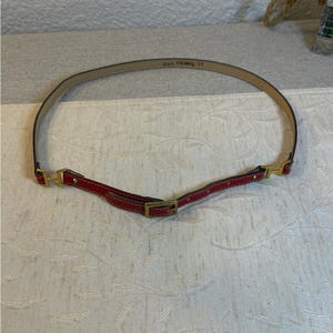 VTG‎ 60s Kimberly Knitwear Red Patent Leather Skinny Belt Gold H Buckle Size 10 Red Leather Vintage Belt Buckles for sale | eBay main image 3