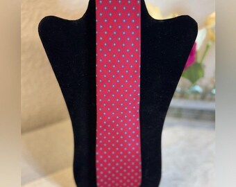 Paul Richards Burgundy Silk Tie Blue Diamond Geometric Foulard Woven in England