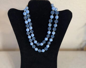 Lisner Double Strad "Robin's Egg" or "Powder Blue" beaded necklace. 1950's. 18"