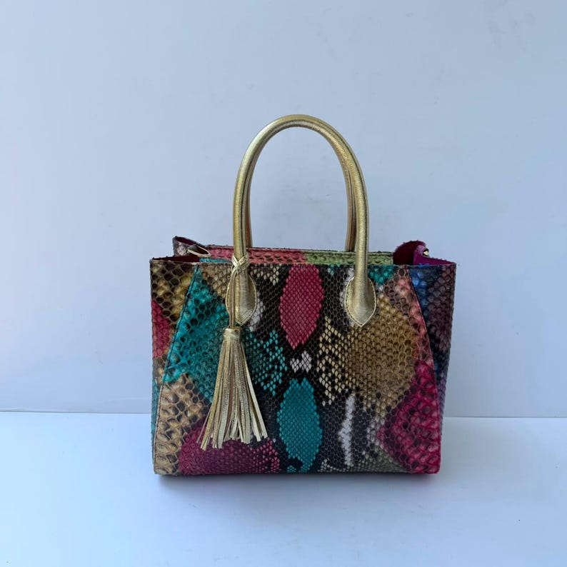 Genuine Python Tote in Rainbow Color image 4