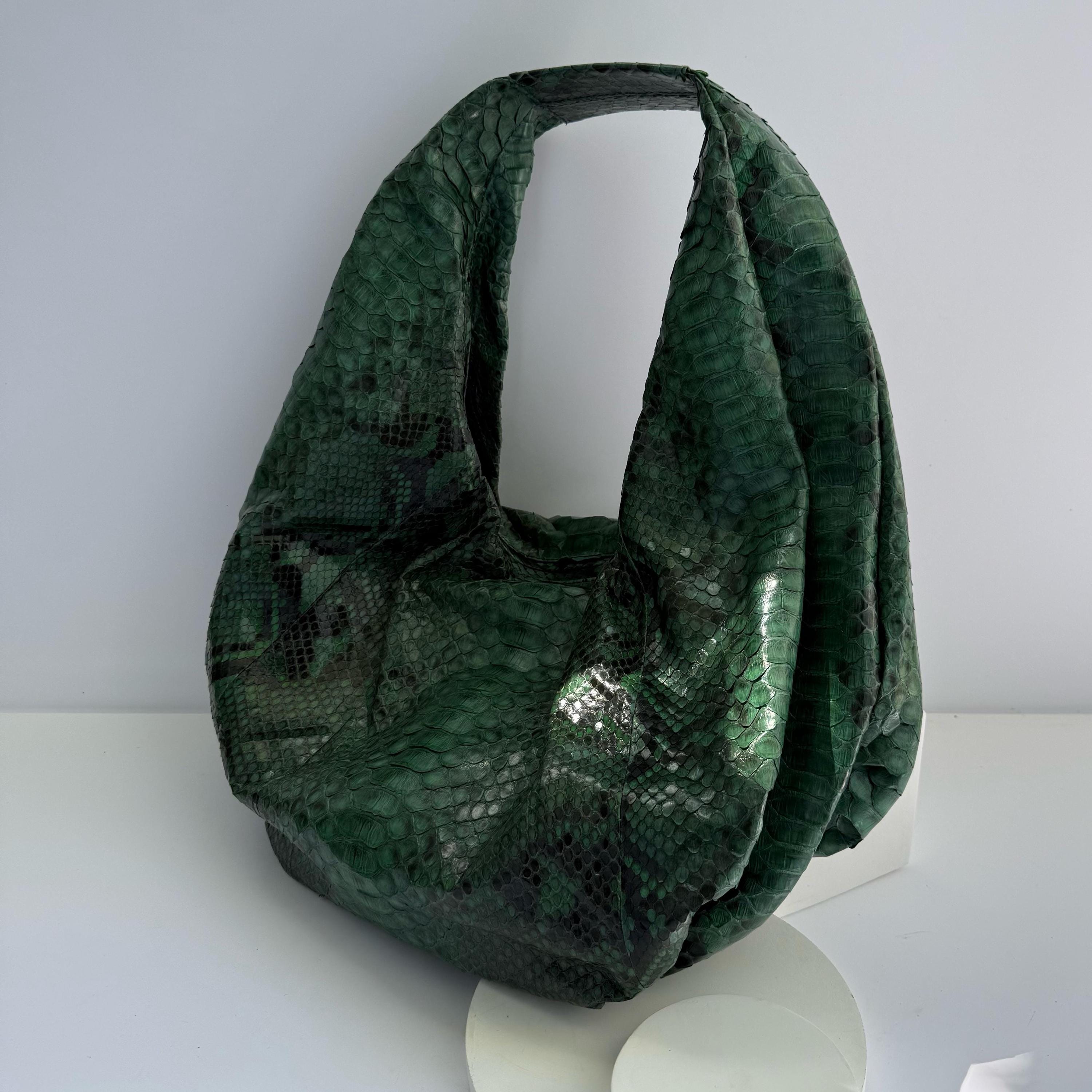 Hobo Bag in Green Exotic Python Leather